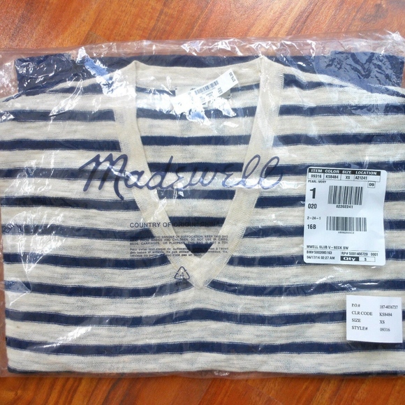 MADEWELL Slub V-Neck Sweater in Stripeblock XS - Picture 1 of 7